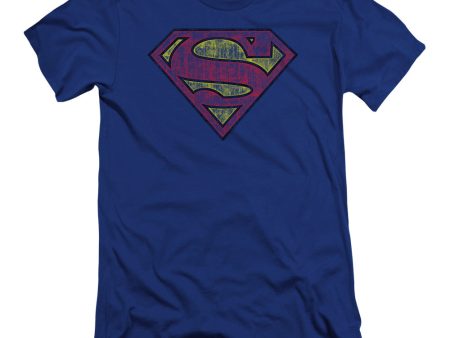 SUPERMAN : TATTERED SHIELD PREMIUM CANVAS ADULT SLIM FIT T-SHIRT 30\1 ROYAL BLUE XL Online