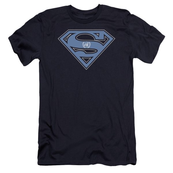 SUPERMAN : U N SHIELD PREMIUM CANVAS ADULT SLIM FIT T-SHIRT 30\1 NAVY MD Online now