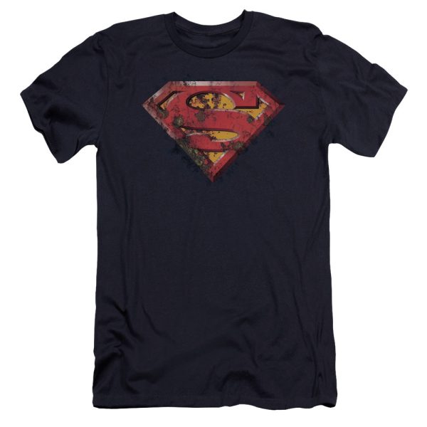 SUPERMAN : RUSTED SHIELD PREMIUM CANVAS ADULT SLIM FIT T-SHIRT 30\1 NAVY SM on Sale