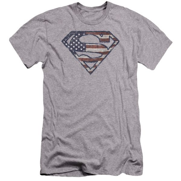 SUPERMAN : WARTORN FLAG PREMIUM CANVAS ADULT SLIM FIT T-SHIRT 30\1 ATHLETIC HEATHER SM Hot on Sale