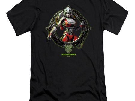 TRANSFORMERS : ARCEE CIRCLE FRAME  PREMIUM CANVAS ADULT SLIM FIT T-SHIRT 30\1 Black SM Online