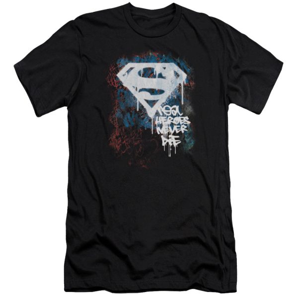 SUPERMAN : REAL HEROES NEVER DIE PREMIUM CANVAS ADULT SLIM FIT T-SHIRT 30\1 BLACK 2X Online Sale