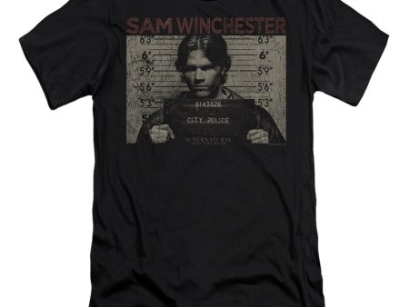 SUPERNATURAL : SAM MUG SHOT  PREMIUM CANVAS ADULT SLIM FIT T-SHIRT 30\1 Black 2X For Sale