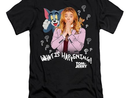 TOM AND JERRY MOVIE : WHAT IS HAPPENING  PREMIUM CANVAS ADULT SLIM FIT T-SHIRT 30\1 Black 2X on Sale