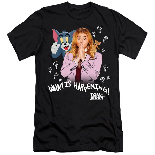 TOM AND JERRY MOVIE : WHAT IS HAPPENING  PREMIUM CANVAS ADULT SLIM FIT T-SHIRT 30\1 Black 2X on Sale