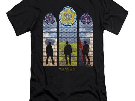 SUPERNATURAL : STAINED GLASS  PREMIUM CANVAS ADULT SLIM FIT T-SHIRT 30\1 Black 2X Cheap