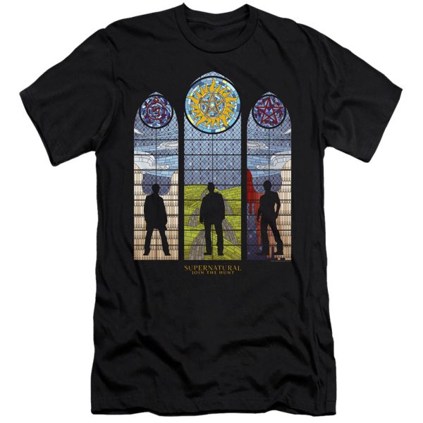 SUPERNATURAL : STAINED GLASS  PREMIUM CANVAS ADULT SLIM FIT T-SHIRT 30\1 Black 2X Cheap