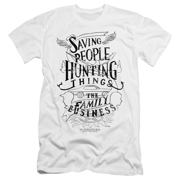 SUPERNATURAL : FAMILY BUSINESS  PREMIUM CANVAS ADULT SLIM FIT T-SHIRT 30\1 White SM For Discount