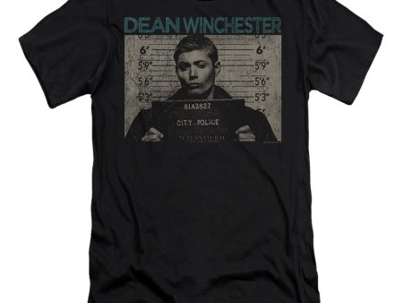 SUPERNATURAL : DEAN MUG SHOT  PREMIUM CANVAS ADULT SLIM FIT T-SHIRT 30\1 Black XL Discount