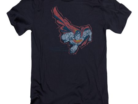 SUPERMAN : SCRIBBLE AND SOAR PREMIUM CANVAS ADULT SLIM FIT T-SHIRT 30\1 NAVY SM on Sale