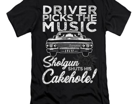 SUPERNATURAL : DRIVER PICKS MUSIC  PREMIUM CANVAS ADULT SLIM FIT T-SHIRT 30\1 Black SM Sale