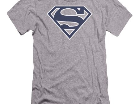 SUPERMAN : NAVY AND WHITE SHIELD PREMIUM CANVAS ADULT SLIM FIT T-SHIRT 30\1 ATHLETIC HEATHER XL For Cheap