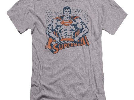 SUPERMAN : VINTAGE STANCE PREMIUM CANVAS ADULT SLIM FIT T-SHIRT 30\1 ATHLETIC HEATHER SM Online now