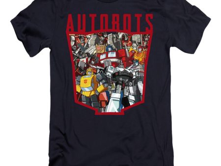 TRANSFORMERS : AUTOBOT COLLAGE PREMIUM CANVAS ADULT SLIM FIT T-SHIRT 30\1 Navy MD Online now