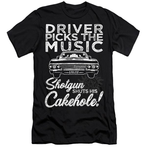 SUPERNATURAL : DRIVER PICKS MUSIC  PREMIUM CANVAS ADULT SLIM FIT T-SHIRT 30\1 Black XL Online Hot Sale