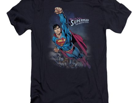 SUPERMAN : TWILIGHT FLIGHT PREMIUM CANVAS ADULT SLIM FIT T-SHIRT 30\1 NAVY SM Fashion