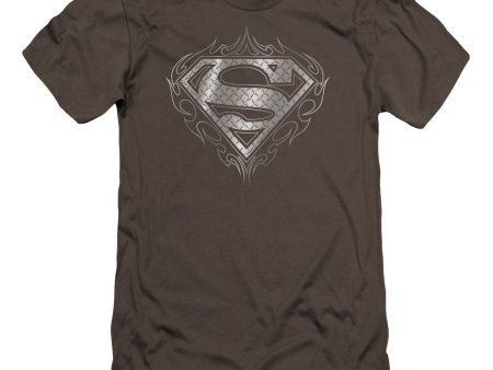 SUPERMAN : TRIBAL STEEL LOGO PREMIUM CANVAS ADULT SLIM FIT T-SHIRT 30\1 CHARCOAL XL For Sale