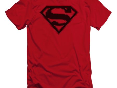 SUPERMAN : RED AND BLACK SHIELD PREMIUM CANVAS ADULT SLIM FIT T-SHIRT 30\1 RED LG on Sale