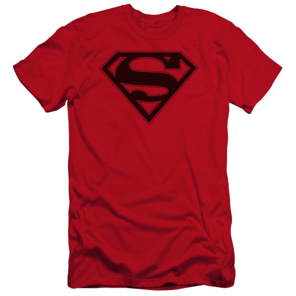 SUPERMAN : RED AND BLACK SHIELD PREMIUM CANVAS ADULT SLIM FIT T-SHIRT 30\1 RED LG on Sale