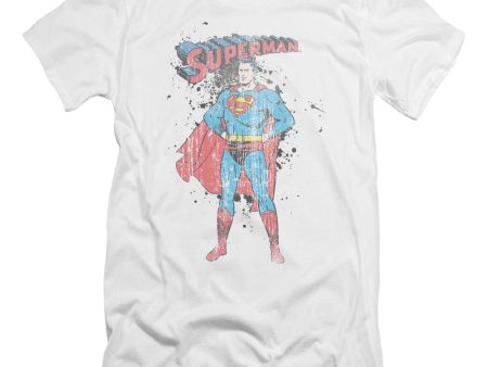 SUPERMAN : VINTAGE INK SPLATTER PREMIUM CANVAS ADULT SLIM FIT T-SHIRT 30\1 WHITE XL Sale