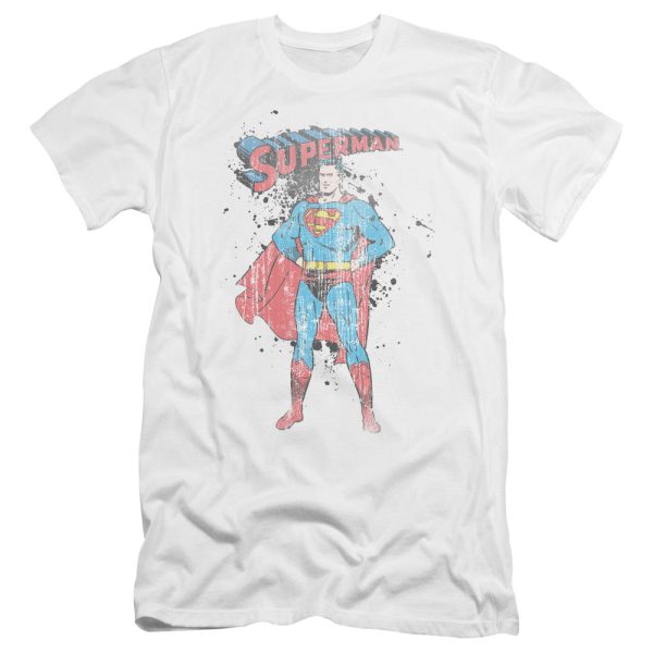 SUPERMAN : VINTAGE INK SPLATTER PREMIUM CANVAS ADULT SLIM FIT T-SHIRT 30\1 WHITE XL Sale