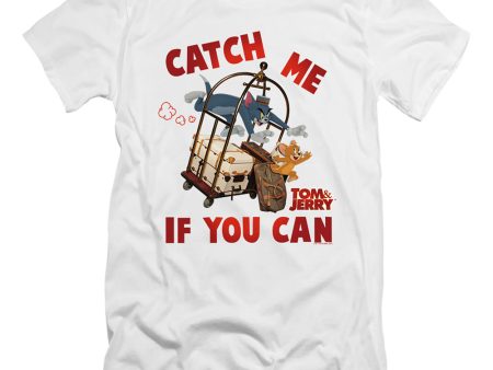 TOM AND JERRY MOVIE : CATCH ME IF YOU CAN  PREMIUM CANVAS ADULT SLIM FIT T-SHIRT 30\1 White LG Cheap