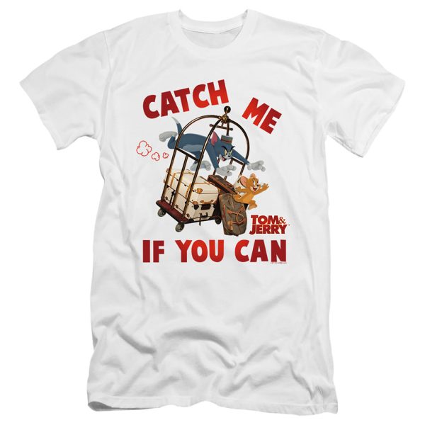 TOM AND JERRY MOVIE : CATCH ME IF YOU CAN  PREMIUM CANVAS ADULT SLIM FIT T-SHIRT 30\1 White LG Cheap