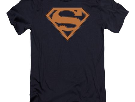 SUPERMAN : NAVY AND ORANGE SHIELD PREMIUM CANVAS ADULT SLIM FIT T-SHIRT 30\1 NAVY LG Online Hot Sale