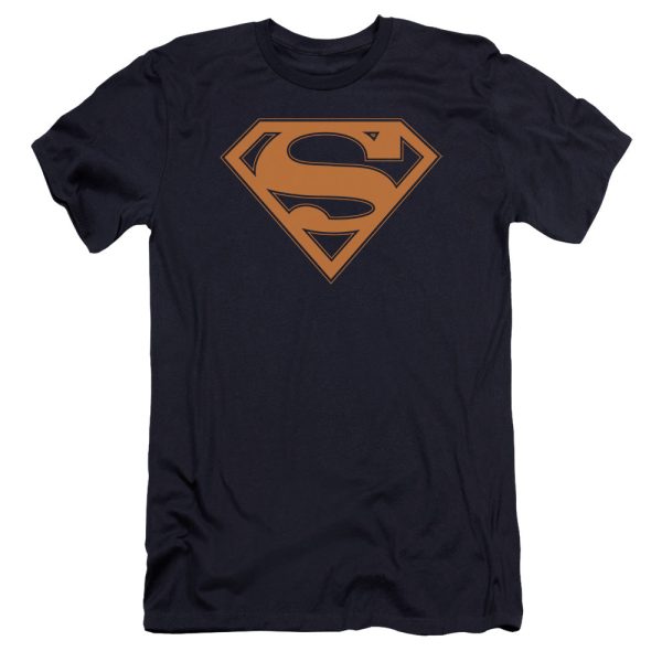 SUPERMAN : NAVY AND ORANGE SHIELD PREMIUM CANVAS ADULT SLIM FIT T-SHIRT 30\1 NAVY LG Online Hot Sale