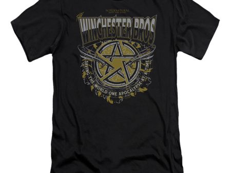 SUPERNATURAL : WINCHESTER BROS  PREMIUM CANVAS ADULT SLIM FIT T-SHIRT 30\1 Black SM For Sale