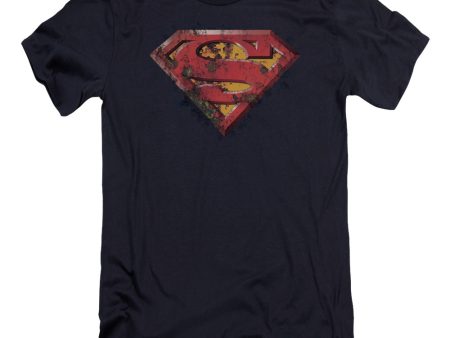 SUPERMAN : RUSTED SHIELD PREMIUM CANVAS ADULT SLIM FIT T-SHIRT 30\1 NAVY XL Fashion