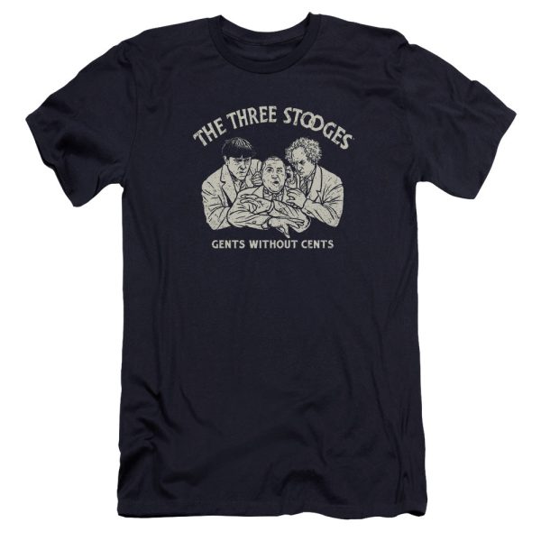 THREE STOOGES : WITHOUT CENTS PREMIUM CANVAS ADULT SLIM FIT T-SHIRT 30\1 NAVY 2X on Sale