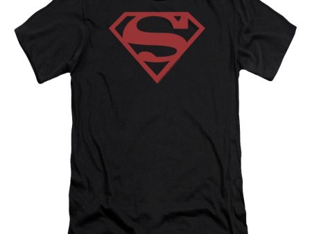 SUPERMAN : RED ON BLACK SHIELD PREMIUM CANVAS ADULT SLIM FIT T-SHIRT 30\1 BLACK XL For Sale