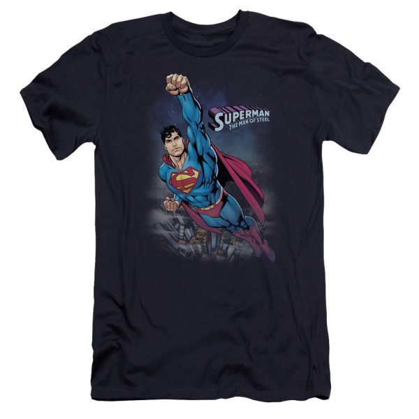 SUPERMAN : TWILIGHT FLIGHT PREMIUM CANVAS ADULT SLIM FIT T-SHIRT 30\1 NAVY MD For Cheap