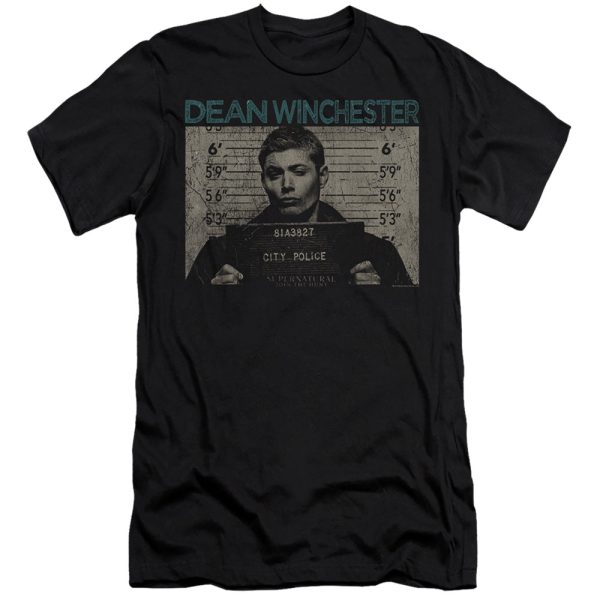 SUPERNATURAL : DEAN MUG SHOT  PREMIUM CANVAS ADULT SLIM FIT T-SHIRT 30\1 Black 2X Sale