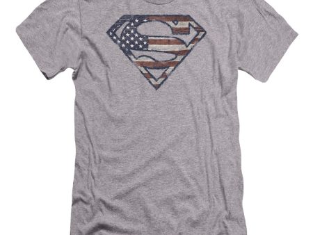 SUPERMAN : WARTORN FLAG PREMIUM CANVAS ADULT SLIM FIT T-SHIRT 30\1 ATHLETIC HEATHER XL Hot on Sale