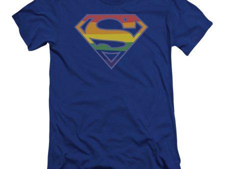 SUPERMAN : PRISMATIC SHIELD PREMIUM CANVAS ADULT SLIM FIT T-SHIRT 30\1 ROYAL BLUE SM For Sale