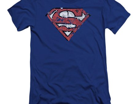 SUPERMAN : RIPPED AND SHREDDED PREMIUM CANVAS ADULT SLIM FIT T-SHIRT 30\1 ROYAL BLUE MD For Discount