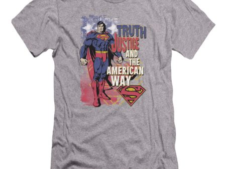 SUPERMAN : TRUTH JUSTICE PREMIUM CANVAS ADULT SLIM FIT T-SHIRT 30\1 ATHLETIC HEATHER XL Cheap