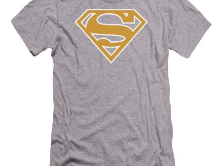 SUPERMAN : LT ORANGE AND WHITE SHIELD PREMIUM CANVAS ADULT SLIM FIT T-SHIRT 30\1 ATHLETIC HEATHER XL Online