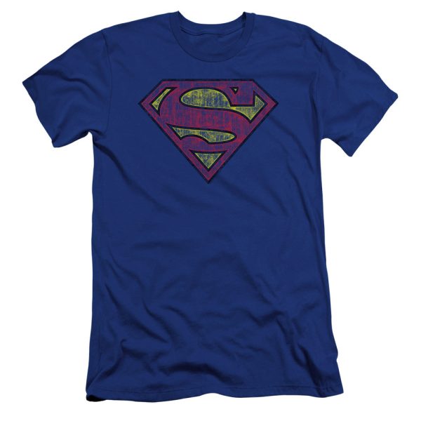 SUPERMAN : TATTERED SHIELD PREMIUM CANVAS ADULT SLIM FIT T-SHIRT 30\1 ROYAL BLUE 2X Discount