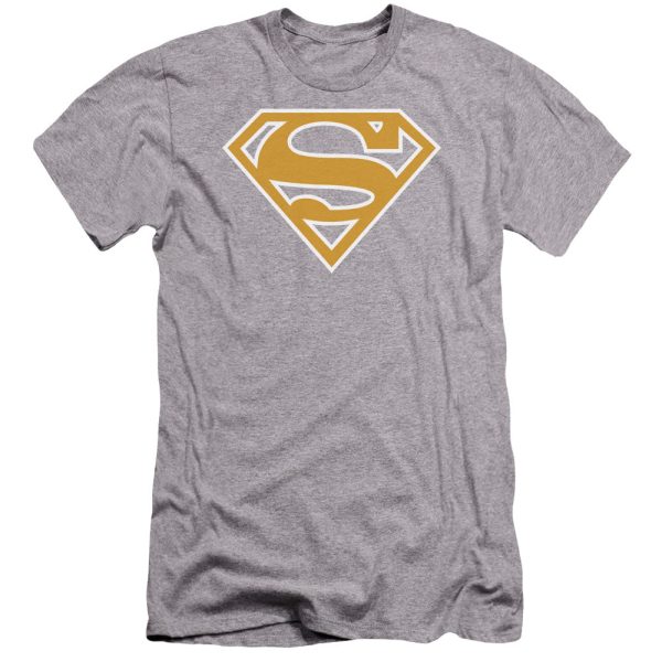 SUPERMAN : LT ORANGE AND WHITE SHIELD PREMIUM CANVAS ADULT SLIM FIT T-SHIRT 30\1 ATHLETIC HEATHER SM Online now