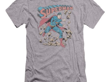 SUPERMAN : MAD AT ROCKS PREMIUM CANVAS ADULT SLIM FIT T-SHIRT 30\1 ATHLETIC HEATHER SM For Sale