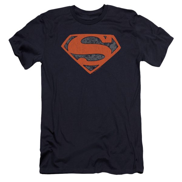 SUPERMAN : VINTAGE SHIELD COLLAGE PREMIUM CANVAS ADULT SLIM FIT T-SHIRT 30\1 Navy SM Online Hot Sale