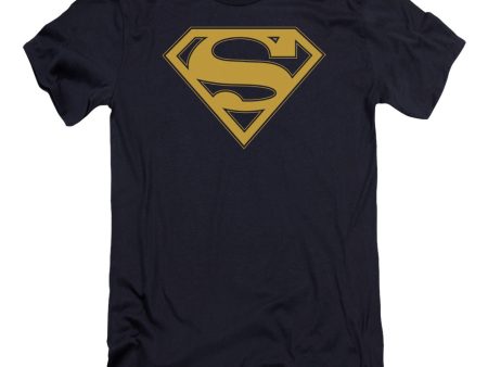 SUPERMAN : MAIZE AND BLUE SHIELD PREMIUM CANVAS ADULT SLIM FIT T-SHIRT 30\1 NAVY XL For Cheap