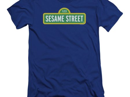 SESAME STREET : LOGO PREMIUM CANVAS ADULT SLIM FIT T-SHIRT 30\1 ROYAL BLUE XL on Sale