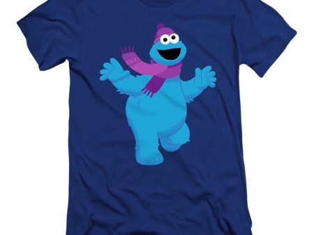 SESAME STREET : FURRY FRIENDS FOREVER! COOKIE MONSTER  PREMIUM CANVAS ADULT SLIM FIT T-SHIRT 30\1 Royal Blue LG Sale