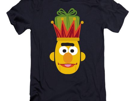 SESAME STREET : CHRISTMAS NUTCRACKER BERT  PREMIUM CANVAS ADULT SLIM FIT T-SHIRT 30\1 Navy LG Online Hot Sale