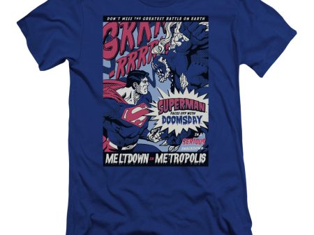 SUPERMAN : MELTDOWN PREMIUM CANVAS ADULT SLIM FIT T-SHIRT 30\1 ROYAL BLUE SM Cheap