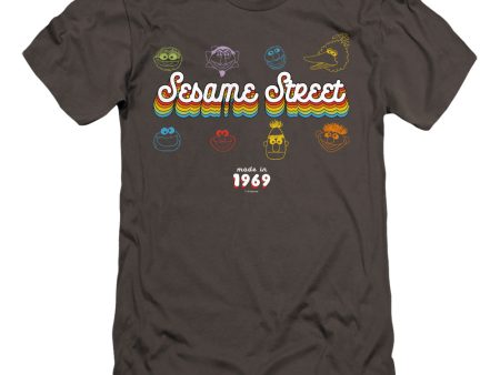 SESAME STREET : MADE IN 1969 PREMIUM CANVAS ADULT SLIM FIT T-SHIRT 30\1 Charcoal SM Hot on Sale